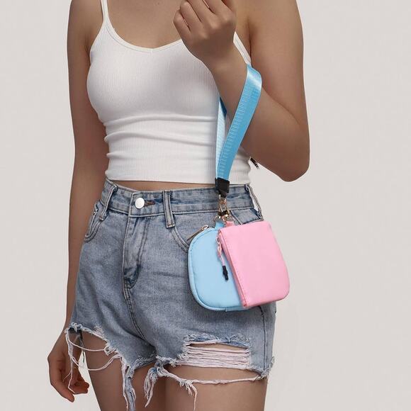 Double Dual Nylon Pouch Wallet Detachable Wristlet Aqua Light Blue - Picture 2 of 6